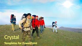  Presentation with team group - Colorful PPT layouts enhanced with group walking in spring mountain backdrop and a  colored foreground