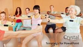  Presentation with senior fitness - Cool new presentation theme with group-with-a-senior-woman backdrop and a coral colored foreground