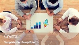  Presentation with business growth success biblical principles - Beautiful PPT theme featuring group with cahrt and rocket backdrop and a coral colored foreground