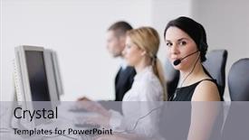  Presentation with education training - Amazing PPT layouts having group with headphones giving support backdrop and a light gray colored foreground