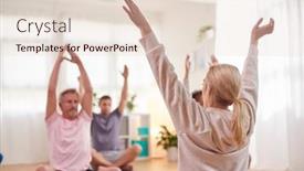  Presentation with community center - Beautiful PPT theme featuring group-with-teacher-sitting backdrop and a lemonade colored foreground