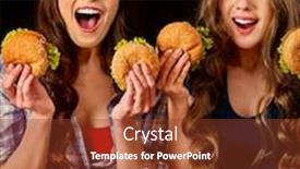  Presentation with fast food - PPT layouts consisting of group-women-eat-best-hamburger background and a tawny brown colored foreground