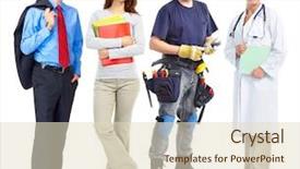  Presentation with builder - Slide deck featuring group worker - businessman builder nurse architect isolated background and a soft green colored foreground