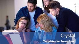  Presentation with racial group high school students - PPT theme having group working on school project background and a ocean colored foreground