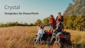  Presentation with driving road - Presentation enhanced with group-young-happy-people-enjoying background and a light blue colored foreground