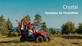  Presentation with driving road - PPT theme having group-young-happy-people-enjoying background and a teal colored foreground