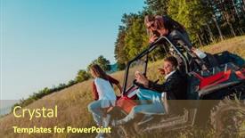  Presentation with driving road - Theme enhanced with group-young-happy-people-enjoying background and a tawny brown colored foreground