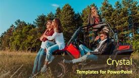  Presentation with driving road - Presentation design featuring group-young-happy-people-enjoying background and a tawny brown colored foreground