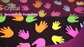  Presentation with colorful hands - Slide deck having grouping-of-colorful-hands background and a violet colored foreground