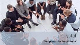  Presentation with speaker - Audience pleasing presentation consisting of groupmates-listening-to-lecturer backdrop and a light blue colored foreground