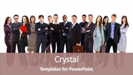  Presentation with blue and orange business people - Presentation featuring many small groups - young attractive business people background and a coral colored foreground