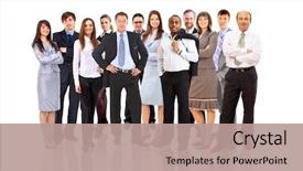  Presentation with young business people - Colorful PPT layouts enhanced with many small groups - young attractive business people backdrop and a coral colored foreground