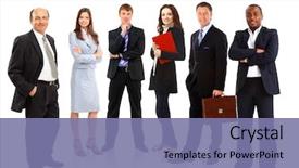  Presentation with young business people - Slides with many small groups - young attractive business people background and a coral colored foreground