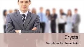  Presentation with young business people - Audience pleasing presentation consisting of many small groups - young attractive business people backdrop and a soft green colored foreground