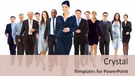  Presentation with young business people - Audience pleasing PPT theme consisting of many small groups - young attractive business people backdrop and a soft green colored foreground