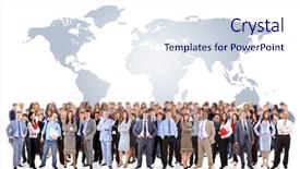  Presentation with young - Colorful slide deck enhanced with many small groups - young attractive business people backdrop and a sky blue colored foreground