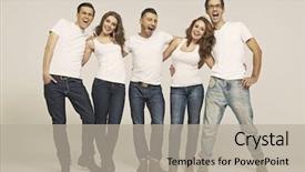  Presentation with friends - Slide deck enhanced with groups arrows - group of happy friends presenting background and a mint green colored foreground