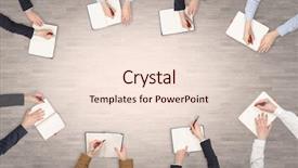  Presentation with group discussion - Colorful presentation theme enhanced with groups arrows - group of people with devices backdrop and a lemonade colored foreground