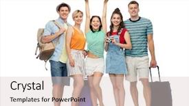  Presentation with happy holidays - Colorful presentation design enhanced with groups arrows - summer holidays tourism and vacation backdrop and a lemonade colored foreground