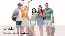  Presentation with summer camp group of diverse - Presentation design featuring groups arrows - summer holidays tourism and vacation background and a lemonade colored foreground