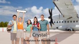  Presentation with happy holidays - Slides consisting of groups arrows - summer holidays tourism and vacation background and a coral colored foreground