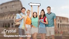  Presentation with travel friends - Cool new theme with groups arrows - summer holidays tourism and vacation backdrop and a coral colored foreground