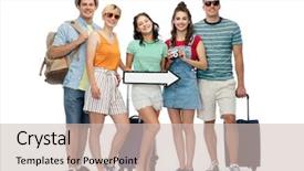  Presentation with summer camp group of diverse - Presentation theme consisting of groups arrows - summer holidays tourism and vacation background and a soft green colored foreground