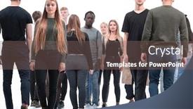  Presentation with groups - PPT theme consisting of groups-of-diverse-young-men background and a violet colored foreground