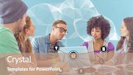  Presentation with groups - Presentation theme with angular - groups of people discussing background and a coral colored foreground