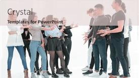  Presentation with groups - Amazing presentation theme having groups-young-men-and-women backdrop and a lemonade colored foreground