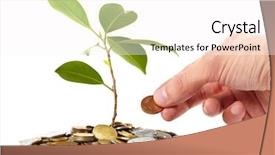  Presentation with sprout - Colorful PPT theme enhanced with grow money - coins sprout hands backdrop and a white colored foreground