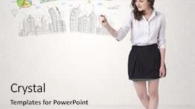  Presentation with sketching - Slide set having grow money - cute woman sketching city background and a  colored foreground