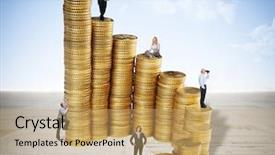  Presentation with piles - Colorful slide deck enhanced with grow money - euro coin piles and business backdrop and a coral colored foreground