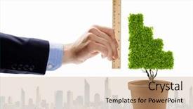  Presentation with measuring - Audience pleasing PPT theme consisting of business concept painted green text benefits on white brick wall background backdrop and a white colored foreground