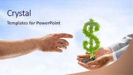  Presentation with hand holding plant - Theme having growing business - image of human hands holding background and a sky blue colored foreground