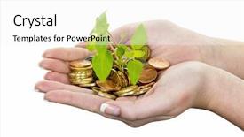  Presentation with hands saving - PPT layouts consisting of growing capital interest in saving background and a white colored foreground
