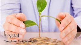  Presentation with business growing - Slides having growing from pile of coins background and a coral colored foreground