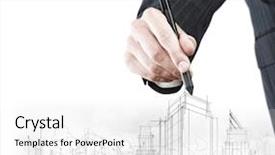  Presentation with housing market - Slide set consisting of growing housing market - close up of businessman hand background and a white colored foreground