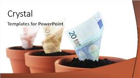  Presentation with growing - Slide set having growing money in flowerpots isolated background and a white colored foreground