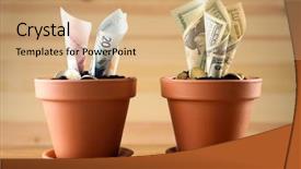  Presentation with growing - Presentation with growing money in flowerpots background and a coral colored foreground