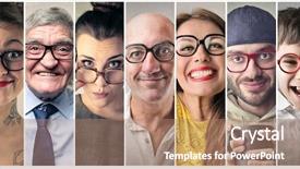  Presentation with discrimination of people disability - Beautiful slide set featuring growing old - people with glasses backdrop and a coral colored foreground