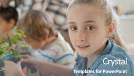  Presentation with biology - Cool new PPT theme with growing old - portrait of school girl backdrop and a seafoam green colored foreground