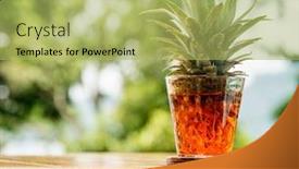  Presentation with water glass - Beautiful PPT theme featuring growing-pineapple-at-table-rooting backdrop and a yellow colored foreground