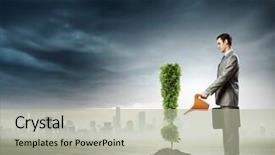  Presentation with salinity steress nin plant - PPT layouts having growing population - image of businessman watering plant background and a  colored foreground