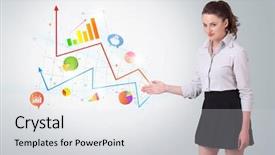  Presentation with colorful - Slide set enhanced with growing population - young business woman presenting colorful background and a light gray colored foreground