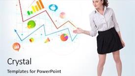  Presentation with colorful - Presentation theme consisting of growing population - young business woman presenting colorful background and a white colored foreground
