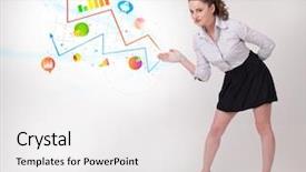  Presentation with young business woman smile show - Amazing presentation design having growing population - young business woman presenting colorful backdrop and a white colored foreground