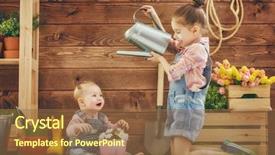  Presentation with plants - Cool new presentation design with growing together - cute children girls caring backdrop and a tawny brown colored foreground