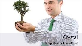  Presentation with new life baby plant - PPT theme having growing tree roots - conceptual shot of a businessman background and a light blue colored foreground