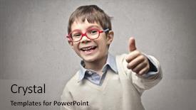  Presentation with growing - Slide set having growing up kids - child thumbs up background and a light gray colored foreground